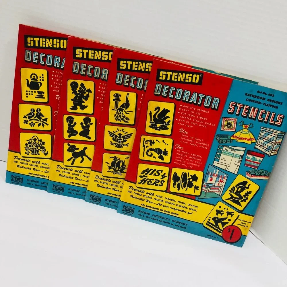 VTG Stenso Decorator Stencils Lot of 4‎ USA 24 Stencils 1959 Complete #601-#604